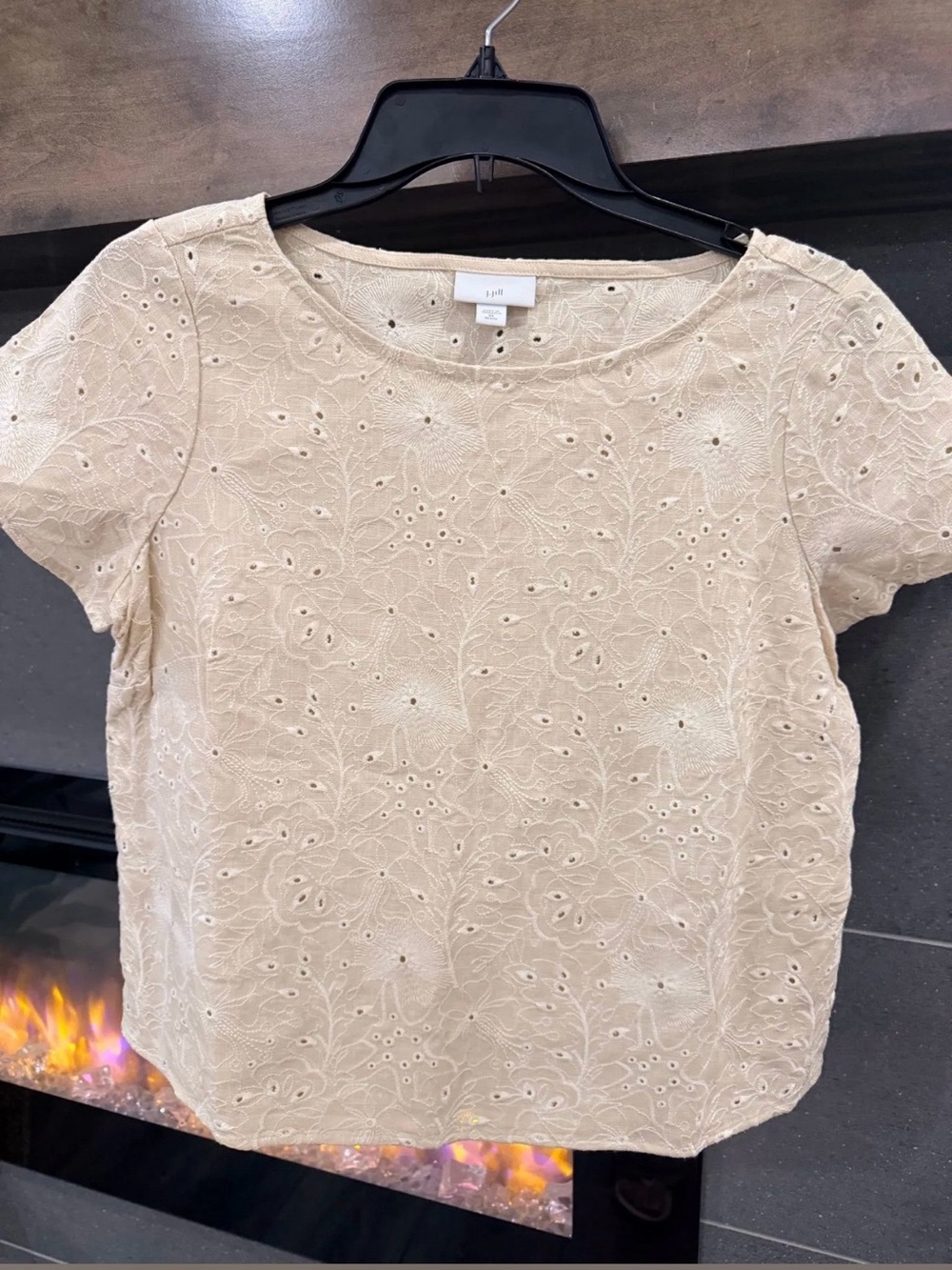 J. Jill Cream Eyelet Short Sleeve Blouse